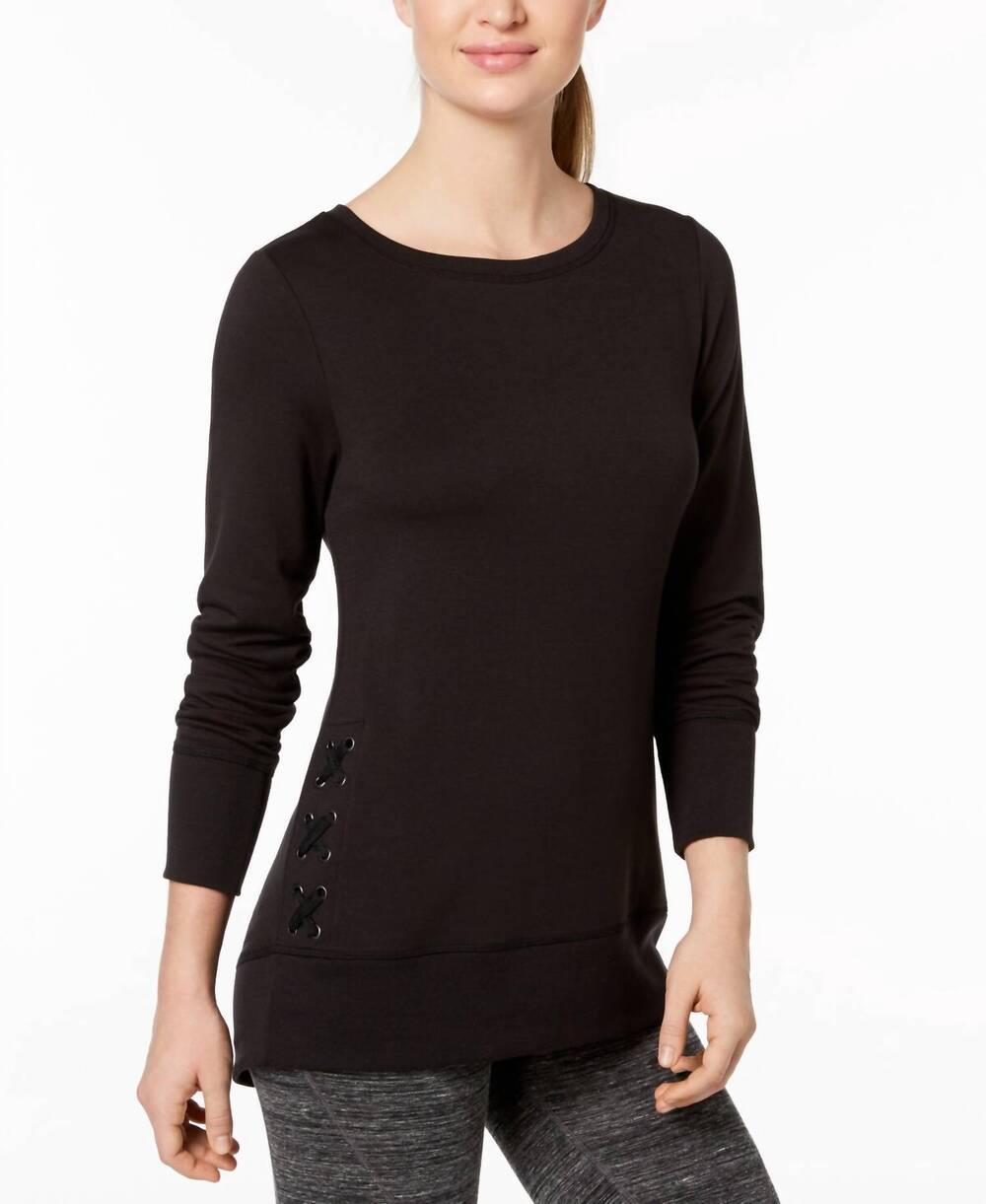 NEW IDEOLOGY lace up detail top in black